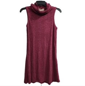 Hippie Rose sleeveless turtle neck stretchy  ribbed knit swing cowl dress